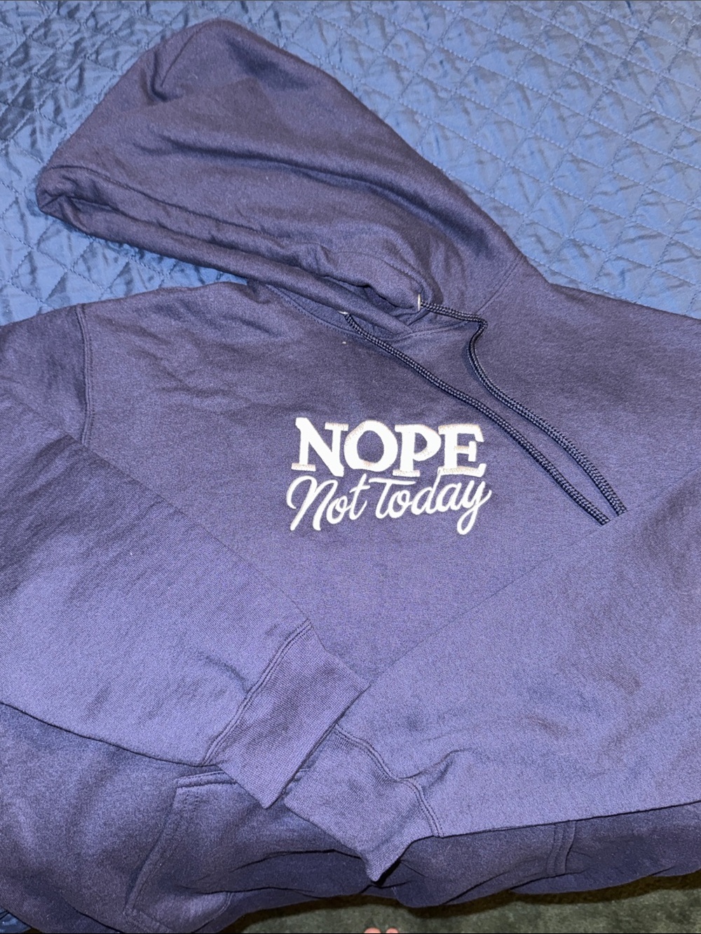 NOPE Not Today Embroidered Hoodie - Navy